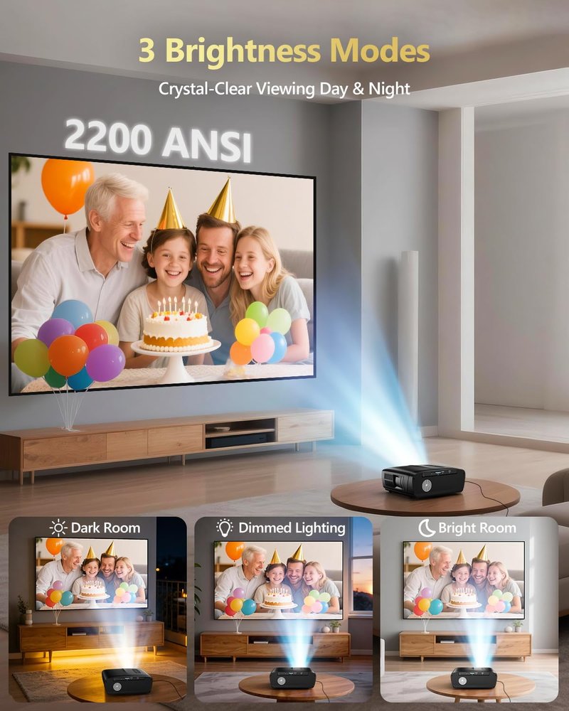 2200 ANSI Smart Projector 4K HDR, LED Daylight Projectors with Licensed Apps, Wifi6 Bluetooth DB Audio TOF Auto Focus HDMI ARC Home Theater for Indoor Room & Outdoor Gaming