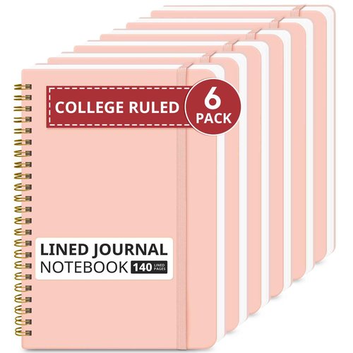 Lined Spiral Journal Notebook for Women & Men, 140 Pages, College Ruled Hardcover Notebook for Work & Note Taking, Journals for Writing, A5(6"x8") - 6 Pack，Pink