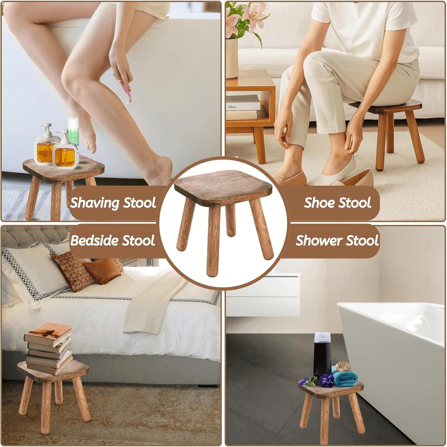 Youeon 9-Inch Wooden Step Stool - Portable Non-Slip Footstool for Adults | Supports 300 Lbs, Easy Assembly