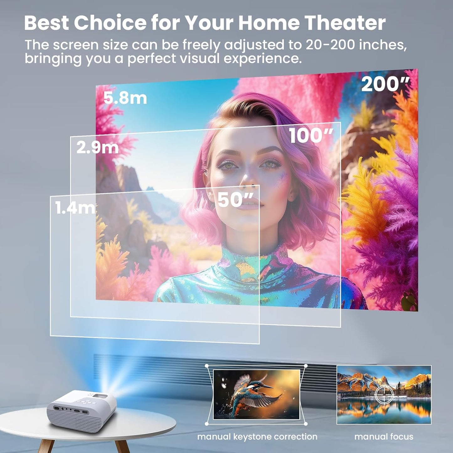 Skiennix Mini Projector - 1080P WiFi & Bluetooth Portable Projector with Built-in Speaker | Ideal for Home Theater & Kids' Movies