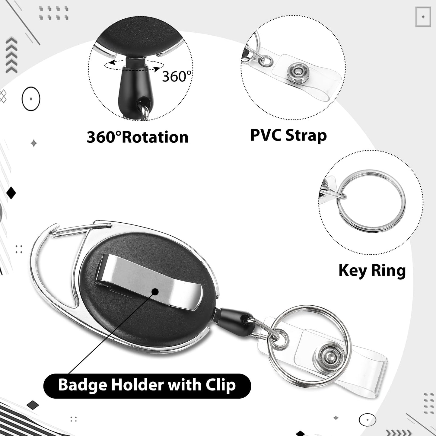 5 Pack Badge Holder Retractable Clip Heavy Duty Reels with Vertical Sliding ID Badge Holder Black Hard Plastic for Women Nurse Teacher Student