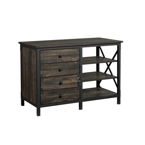 Sauder Steel River Commercial Office Credenza, L: 42.05" x W: 20.08" x H: 29.53", Carbon Oak Finish