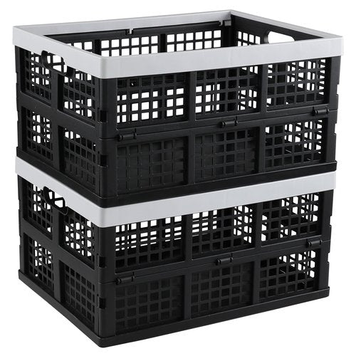 Qskely 2-Pack 34 L Plastic Collapsible Storage Crate, Stacking Folding Crates
