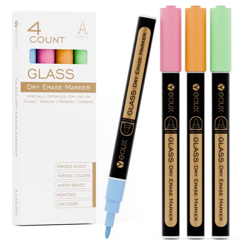 YEOUX Dry Erase Markers for Glass Board | Neon Colors, No Residue | Whiteboard Markers | 1mm Ultra-Fine Tip Liquid Chalk Markers 4 Pack