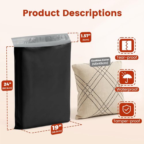 Metronic Poly Mailers - Heavy Duty 19x24 Shipping Bags | 250 Pcs Self-Seal Black Envelopes for E-Commerce