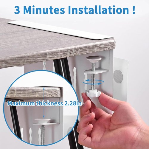 osseph Desk Side Storage, Side Desk Laptop Holder with Anti-Scratch Pad & Magnetic Pen Holder, No Drill Under Table Laptop Mount Fits Flat Edge 0.3" to 2.3"