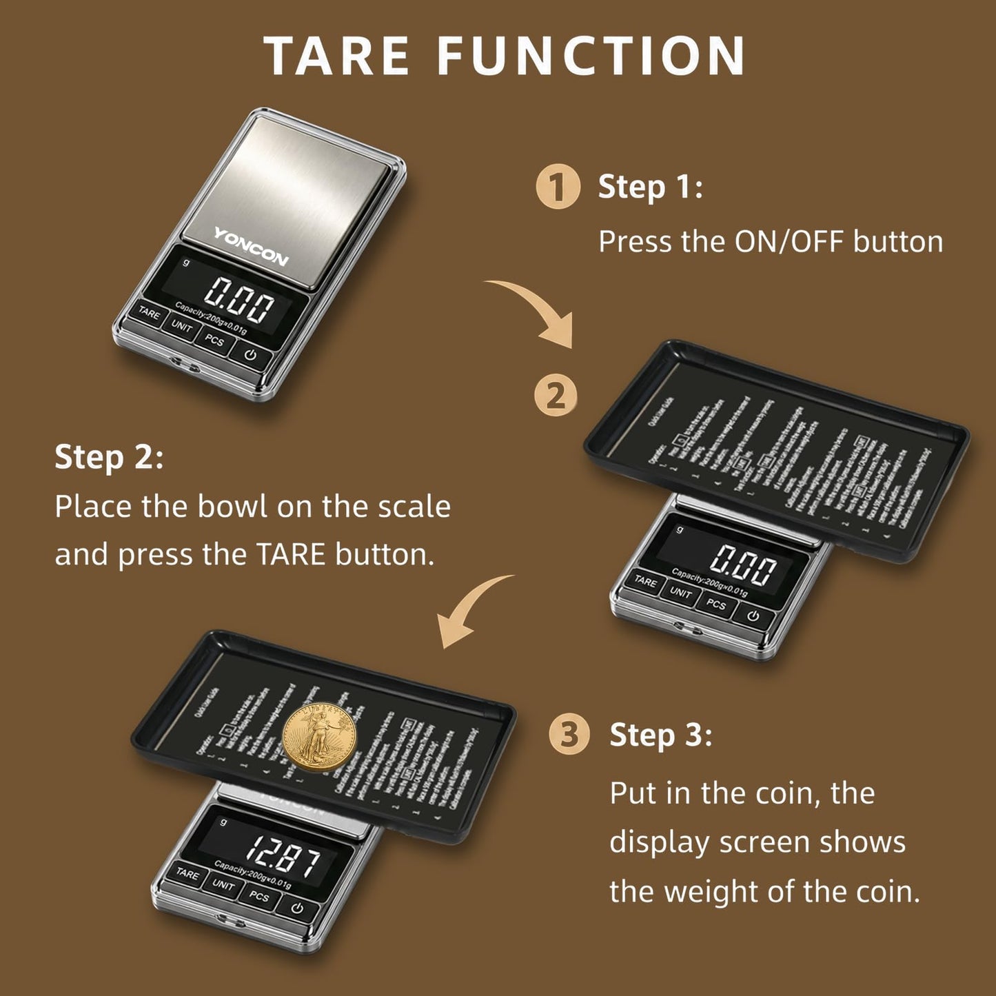 YONCON Digital Coin Scale, Gram Scale 0.01g Accuracy for Coin Collectors, Bank Tellers and Home Use, Ideal Scale for Gold and Jewelry, 200g Capacity with Calibration Weight