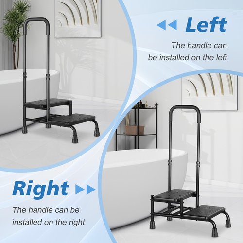 NIdreamCE Step Stool for Seniors, 2 Stepping Stool for Bed Heavy Duty with Handle for Adults, Medical-Grade Footstool Supporting Up to 350 lbs, Black