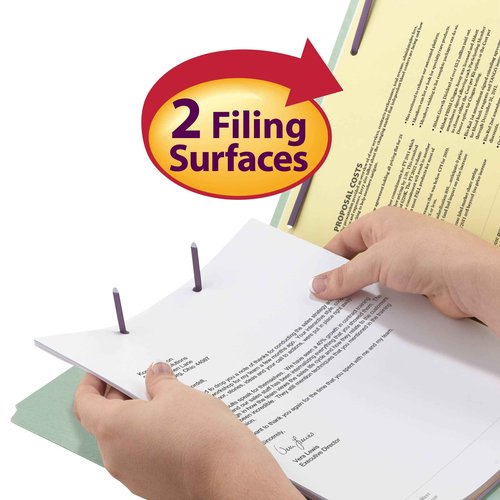 Smead Pressboard Fastener File Folder with SafeSHIELD Fasteners, 2 Fasteners, 1/3-Cut Tab, 3" Expansion, Legal Size, Gray/Green, 25 per Box (19944)