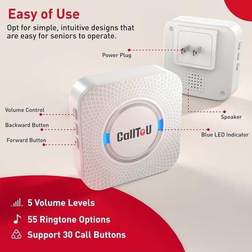CallToU Wireless Caregiver Pager - Smart Alert System for Seniors & Patients | Easy-to-Use Hand Call Bell