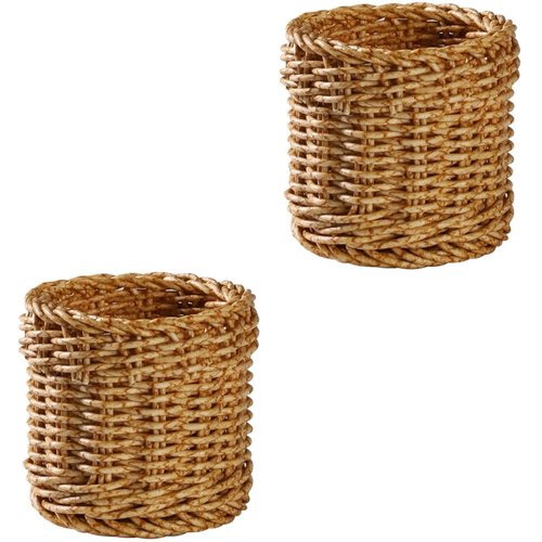 Amosfun Rattan Pencil Holder Wicker Pen Cup Makeup Brushes Holder Home Office Cylinder Desk Organizer Cups 4 x 4 x 3 Inch 2 Pack