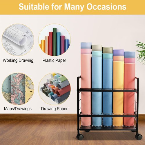 Blueprint Holder with Wheels, 20 Slots Blueprint Storage Rack, Blueprint Storage Cart for Storing Blueprint Map Poster Architectural Plan, Blue Print Storage Organizer for Home, Office, School