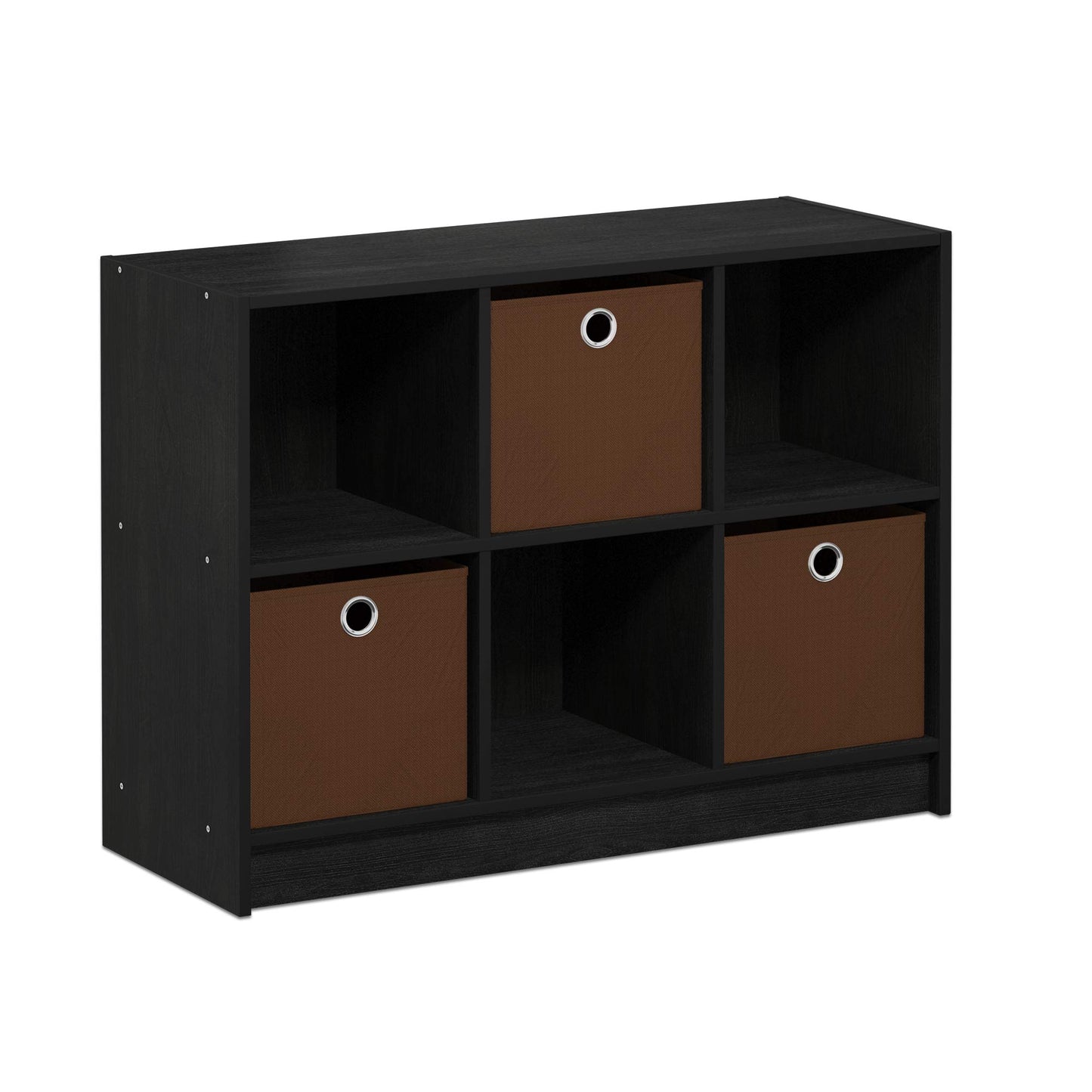 Furinno BASIC Book Shelf, 6-Cube Bookshelf with Open Shelf, 3 x 2 Bookcase with Storage Bins, Closed Back, Horizontal, 11.9 x 31.6 x 23.6, for Living Room, Bedroom, Home Office, Americano