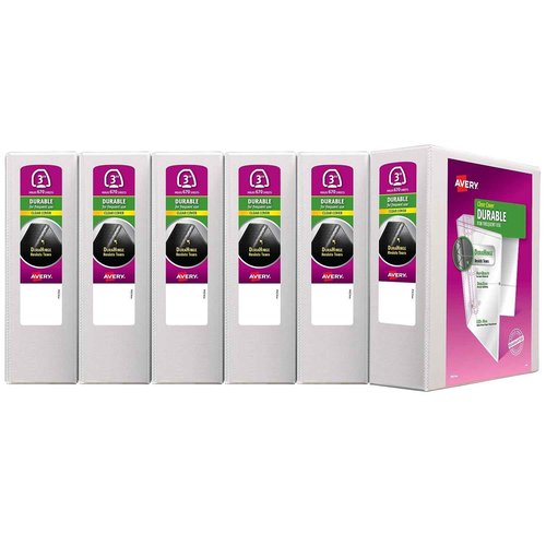 Avery Durable View 3 Ring Binders, 3" EZD Rings, 6 White Binders (09701)