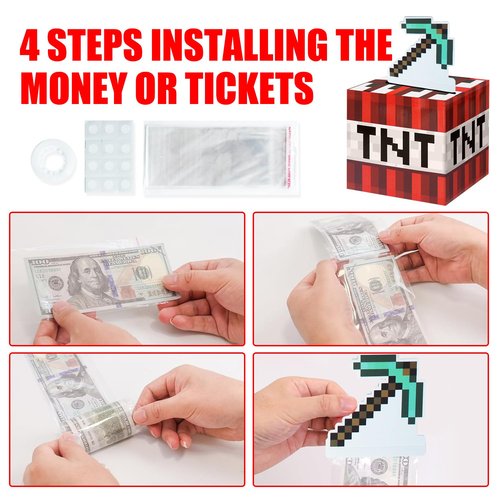Pixel Style Money Box for Cash Gift - Birthday Money Pull Box for Cash Gift for Boys Girls Video Game Party Favors Fun Birthday Graduation Gift Surprise Money Gift Boxes for Cash Pop Up