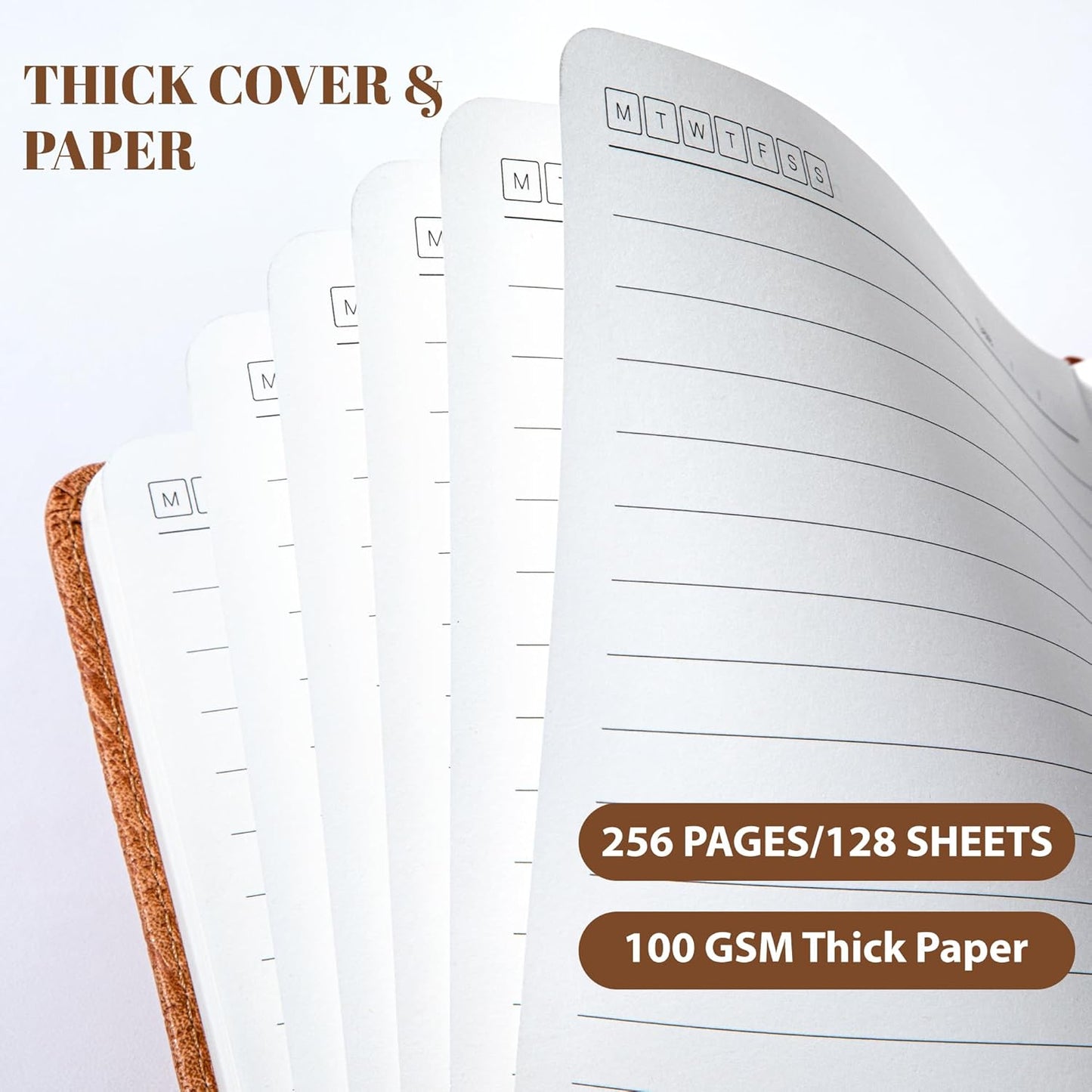 CAGIE Leather Bound Journal - Tree Growth Ring Design | 256 Pages, A5 Hardcover Notebook for Writing