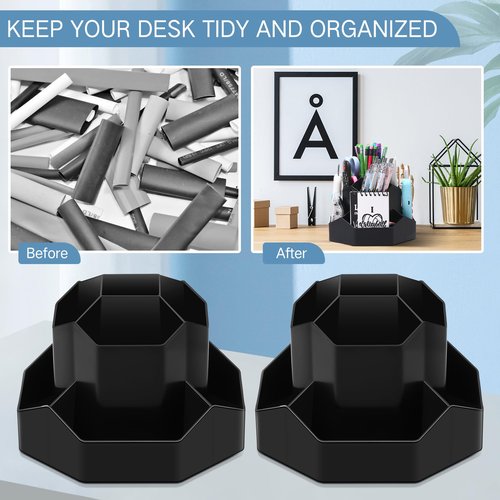 Sunnychicc 2 Pcs 9 Slots 360° Rotating Pencil Pen Holder for Desk,Rotating Desk Organizer for Office Home Art Supplies(Black)