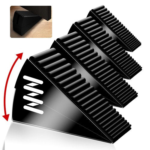 BINFEW 4 Pack Heavy Duty Metal Door Stop, Strongest Large Adjustable Spring Door Stopper Up to 3 inch Tall, Door Stoppers for Bottom of Door, Black Rubber Door Wedge for Any Heavy Doors