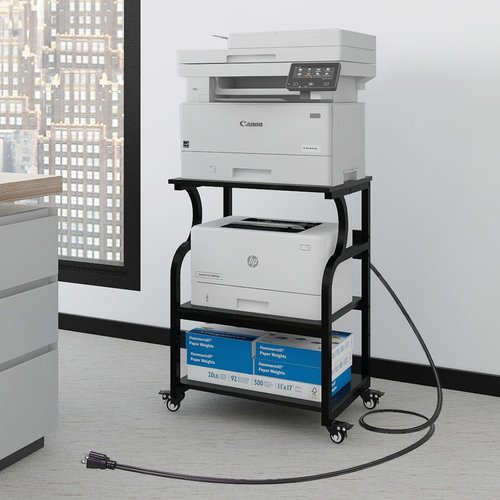 Natwind Large Printer Stand,24''x20''x29''Printer Table with Adjustable Storage Shelf,3 Tier Rolling Printer Cart with Wheels,Home Office Multifunctional Shelves for Heat Press,3D Printer (Black)