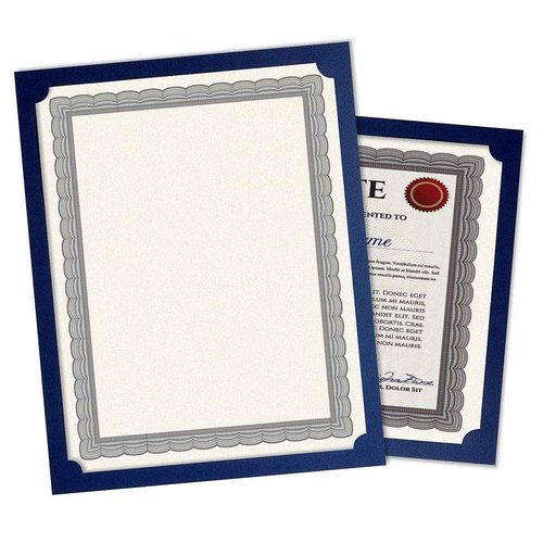 Plain Blue Certificate Holders - Pack of 25, Linen Cover 80 lb. Stock, Single-Sided, Die-Cut Corners, for Office, Business Awards, Graduation, School Diploma Holder, 9-1/2" x 12"