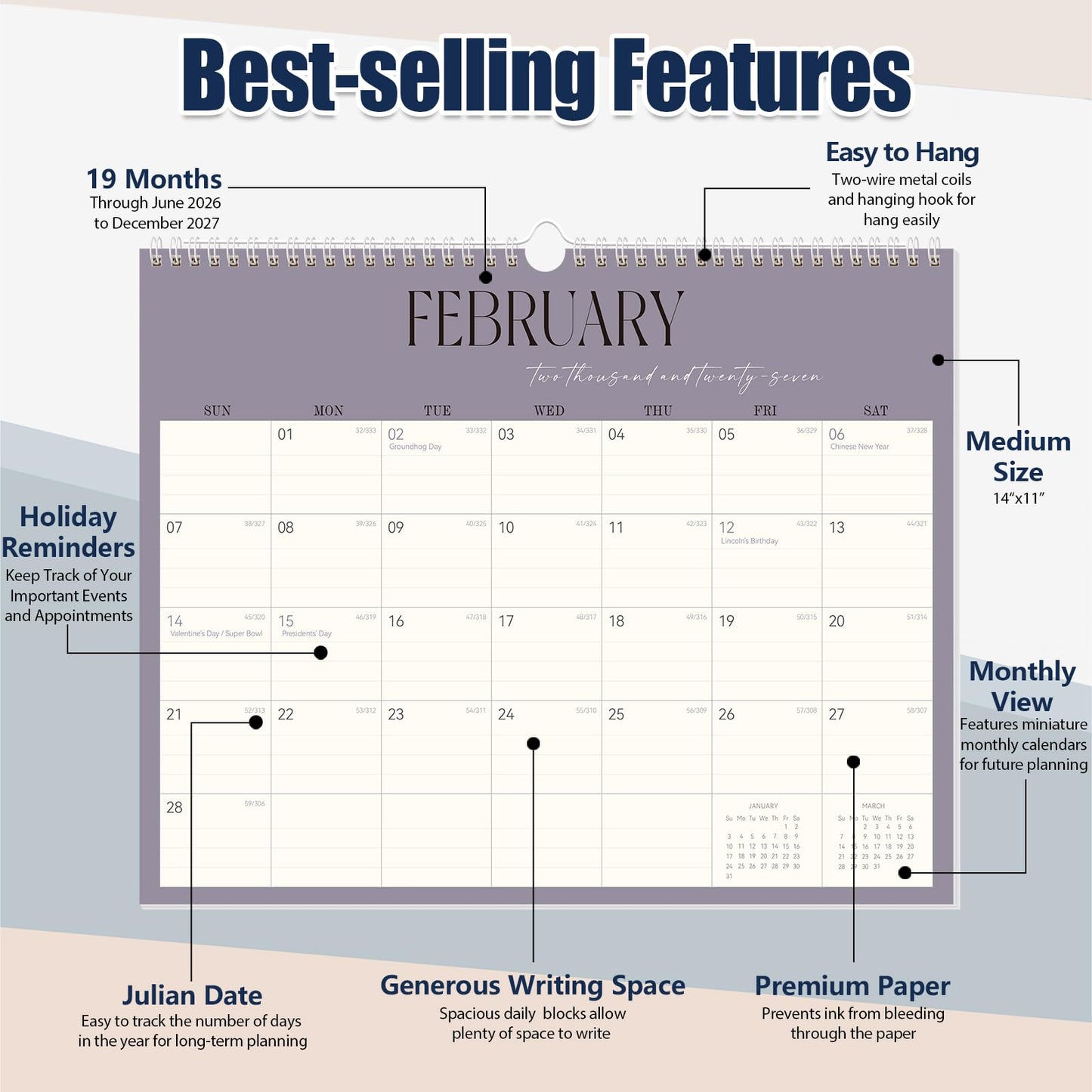 GuassLee Desk Calendar 2026-2027, 19-Month Hanging Desk/Wall Calendar From 2026 Jun-2027 Dec., 14" X 11" Monthly Planner With Thick Paper Spiral Bound For Office Home School Organizing & Planning