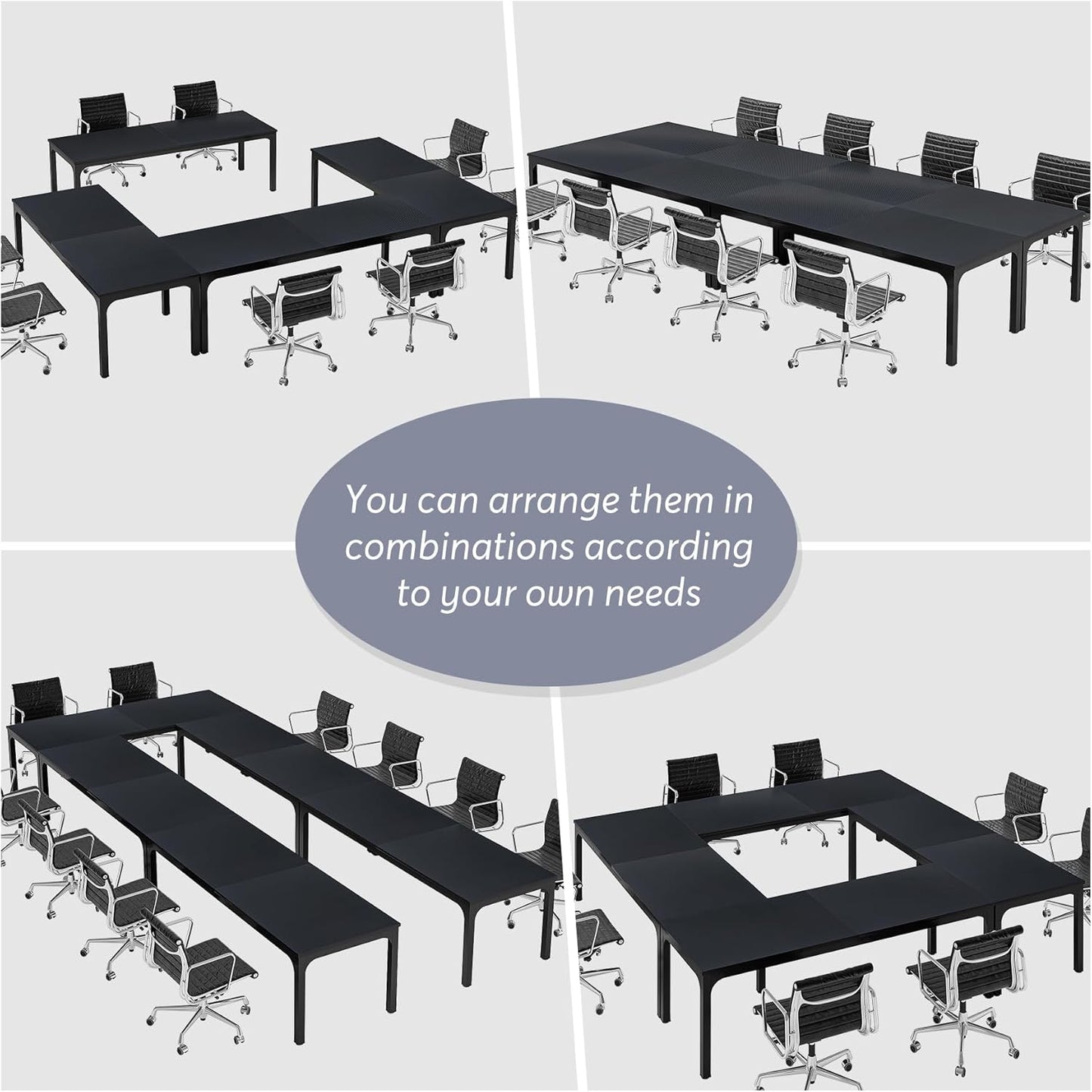 Tribesigns 78.74-Inch Conference Table Set - Large Rectangle Meeting Table for Business | Black, 4-Pack