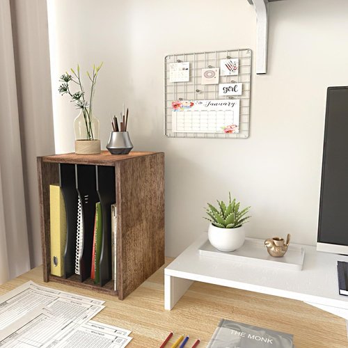 J JACKCUBE DESIGN Rustic Wood Desk Organizer - 4 Compartment File Holder for Home & Office | Document Storage & Mail Tray