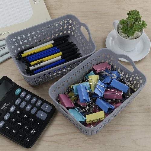 Kekow Gray Mini Plastic Storage Tray Basket with Handle, 12-Pack