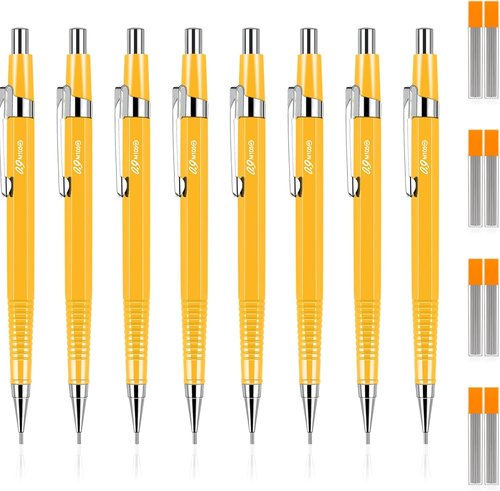 Outus Mechanical Pencils - 8 Pcs Metal Retractable Drafting Set for Writing & Drawing | 0.9 mm, Yellow