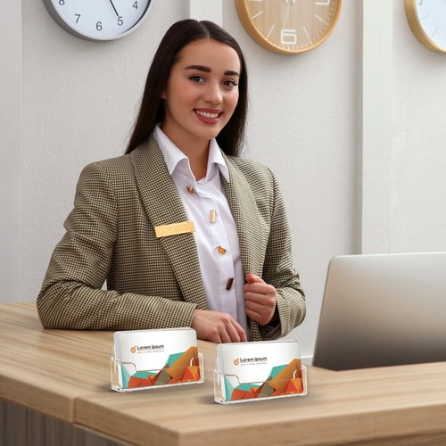 MaxGear 16 Pack Acrylic Business Card Holder for Desk, Clear Plastic Display Stand Fits 50 Business Cards, Elegant Desktop Organizer for Home and Office