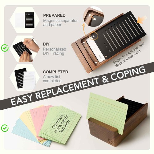 Daily To Do List Planner, 150 Checklist Cards with Walnut Stand, Reusable Productivity Index Card Organizer for Work Office School, with Portable Card Storage Holster, 6.7x3.5 Inches