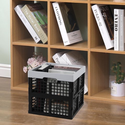 Kekow 22 L Plastic Collapsible Crate, 3 Pack Plastic Stackable Storage Crate, Cubes Organizer Baskets