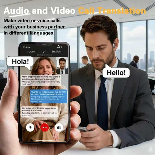 Merryking AI Language Translation Earbuds - Real-Time Translator for 169 Languages | HD Sound & Long Battery Life, Beige