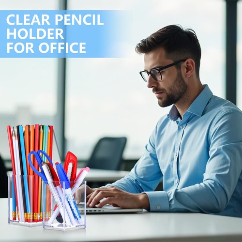 Kifmurase 12 Pack Acrylic Pen Holder Clear Makeup Brush Holder for Desk, Pencil Organizer Makeup Brush Pen Cup Cosmetic Brushes Stationery Organizer Accessories for Office Home Desktop Storage