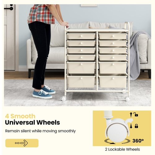 RELAX4LIFE 12 Drawer Rolling Storage Cart, Utility Cart w/Wheels for Paper Tool Makeup, Art Supplies Craft Organizers for Home Teacher Office School Classroom, Mobile Drawer Carts (White)