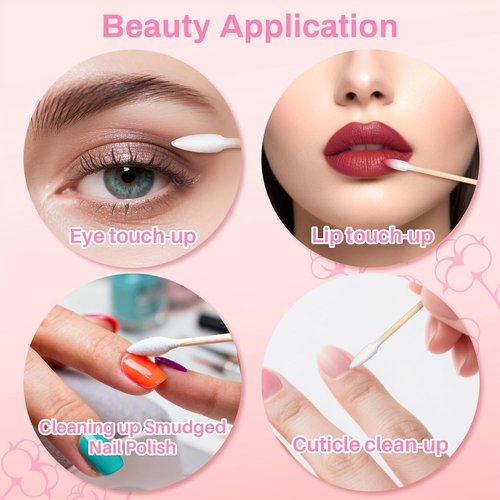Skiennix 900pcs Pointed Cotton Swabs - Precision Tip Bamboo Sticks for Makeup & Ear Wax Removal