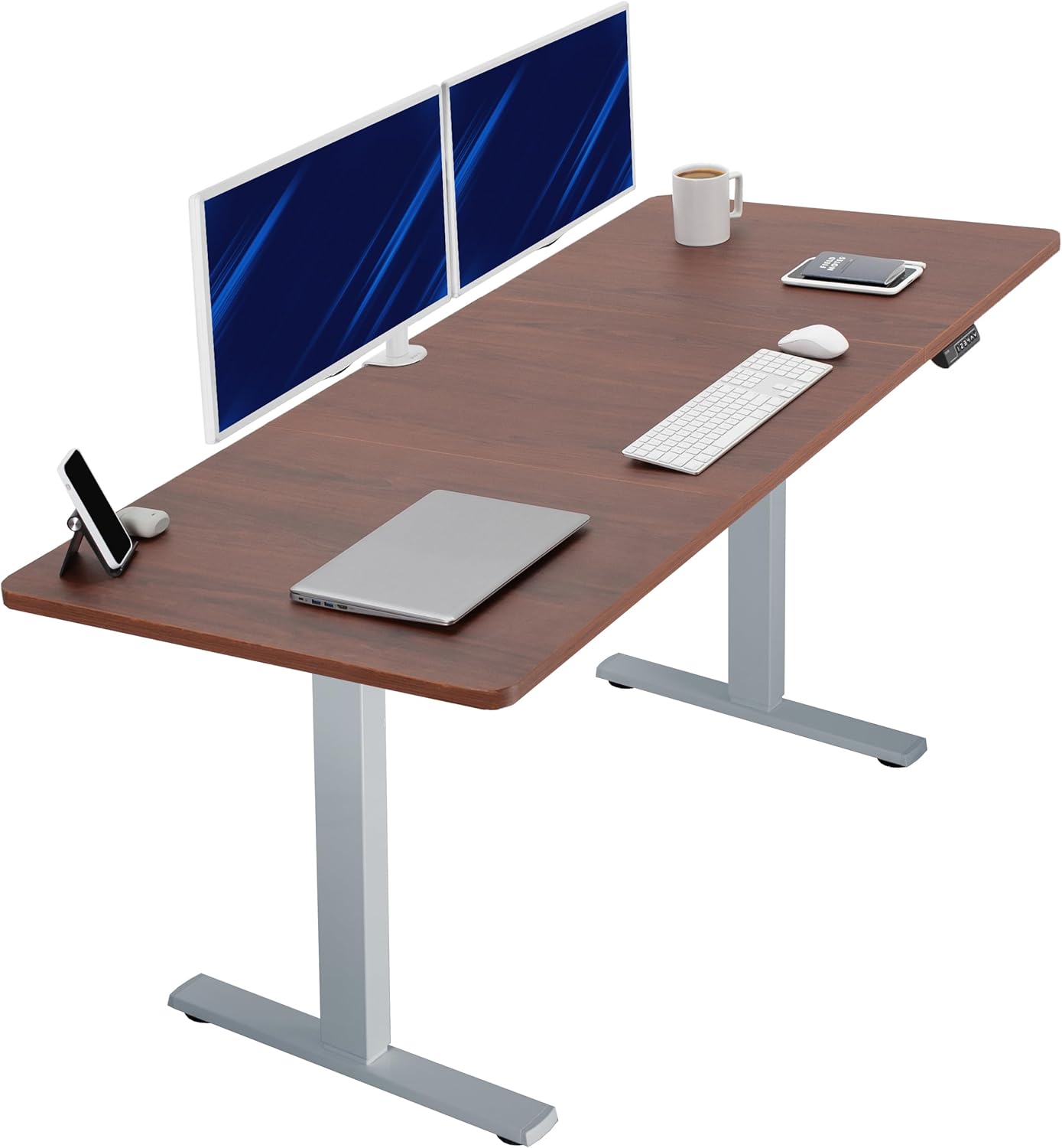 VIVO Electric Standing Desk - Memory Height Adjustment, 71"x30", Dark Walnut Top & Gray Frame, 220 lbs Capacity