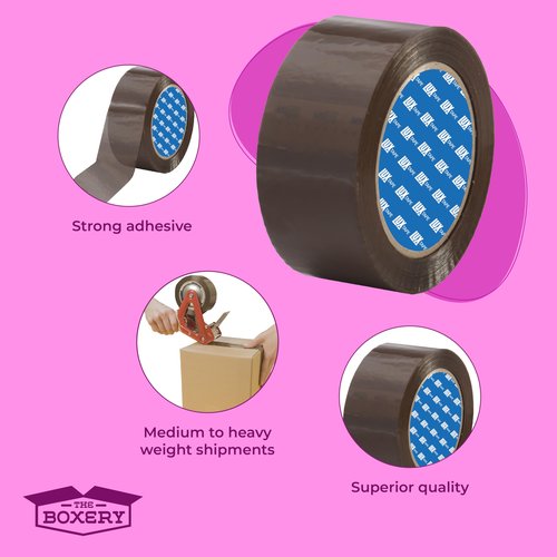 The Boxery 2" x 110 Yards Tan Packing Tape – 36 Roll Carton – Strong Industrial Grade Adhesive for Shipping, Moving & Packaging – Heavy Duty 2.2 Mil Box Sealing Tape