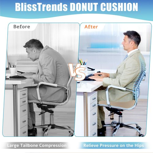 BlissTrends Donut Pillow Seat Cushion,Donut Chair Cushions for Postpartum Pregnancy & Hemorrhoids,Tailbone Pain Relief Cushion,Memory Foam Lifting Cushions for Office&Home Chairs (Khaki)