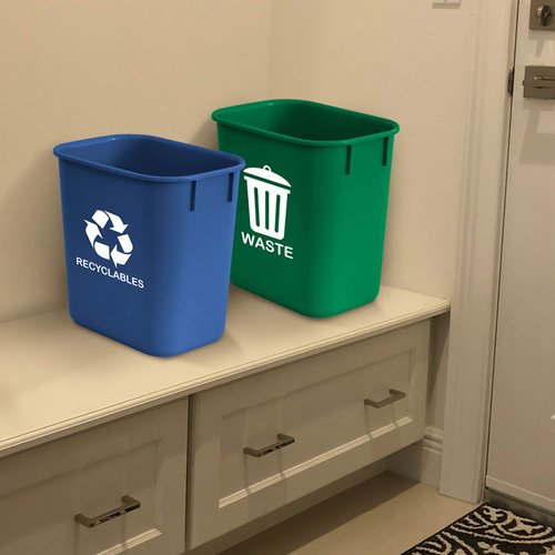 Acrimet Wastebasket Bin for Recycling and Waste, 3.25 Gallon/ 13 Quart/ 12 Liter (Plastic) (Green and Blue) (Set of 2)
