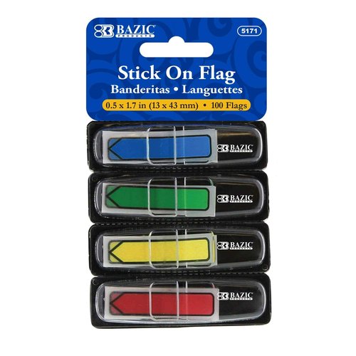 BAZIC Products Neon Page Markers Dispensers 0.5x1.7 Neon Colored PET Arrow Flag Index Tabs, Sticky Notes Page Bookmarks File Tab (100 Flags/Pack), 24-Packs