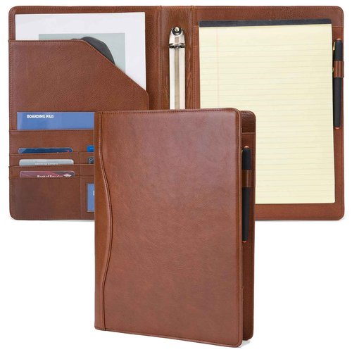 Geslun Genuine Leather 3 Ring Binder, 8.5 x 11 Letter Size Folio with Pen Holder, Soft Notebook Portfolio Cover, Slim Notepad Padfolio Thin File Organizer for Work Executive Meeting, Brown, Oil Tanned