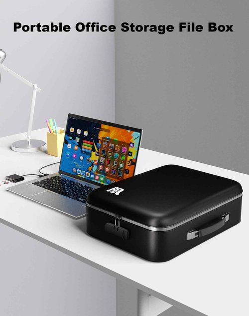 Gancuiwen Fireproof Document Box 8 Layer File Organizer Box with Lock. Important Document with File Folder, Laptop, Portable Travel Safe