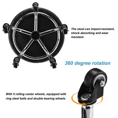 PATIKIL Low Rolling Stool with Wheels PU Leather Low Roller Seat Chair for Home Office Garage Shop, Black