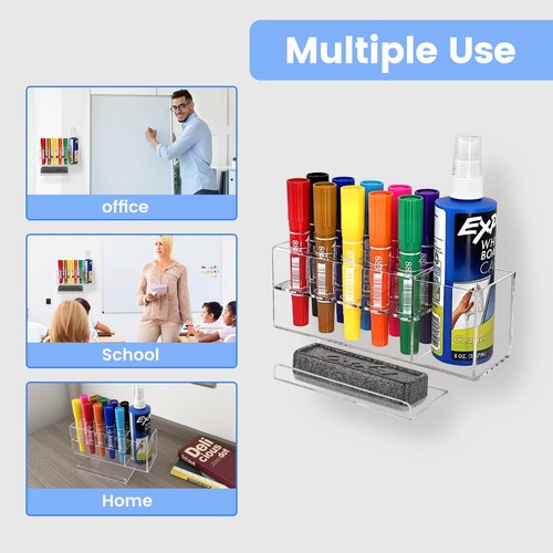 Zvanila Dry Erase Marker Holder, 10 Slots Wall Mounted Acrylic Marker Holder, Sticky Pen Storage for Whiteboard, Office, Home, Marker, Classroom Organization, Eraser and Cleaner Not Included