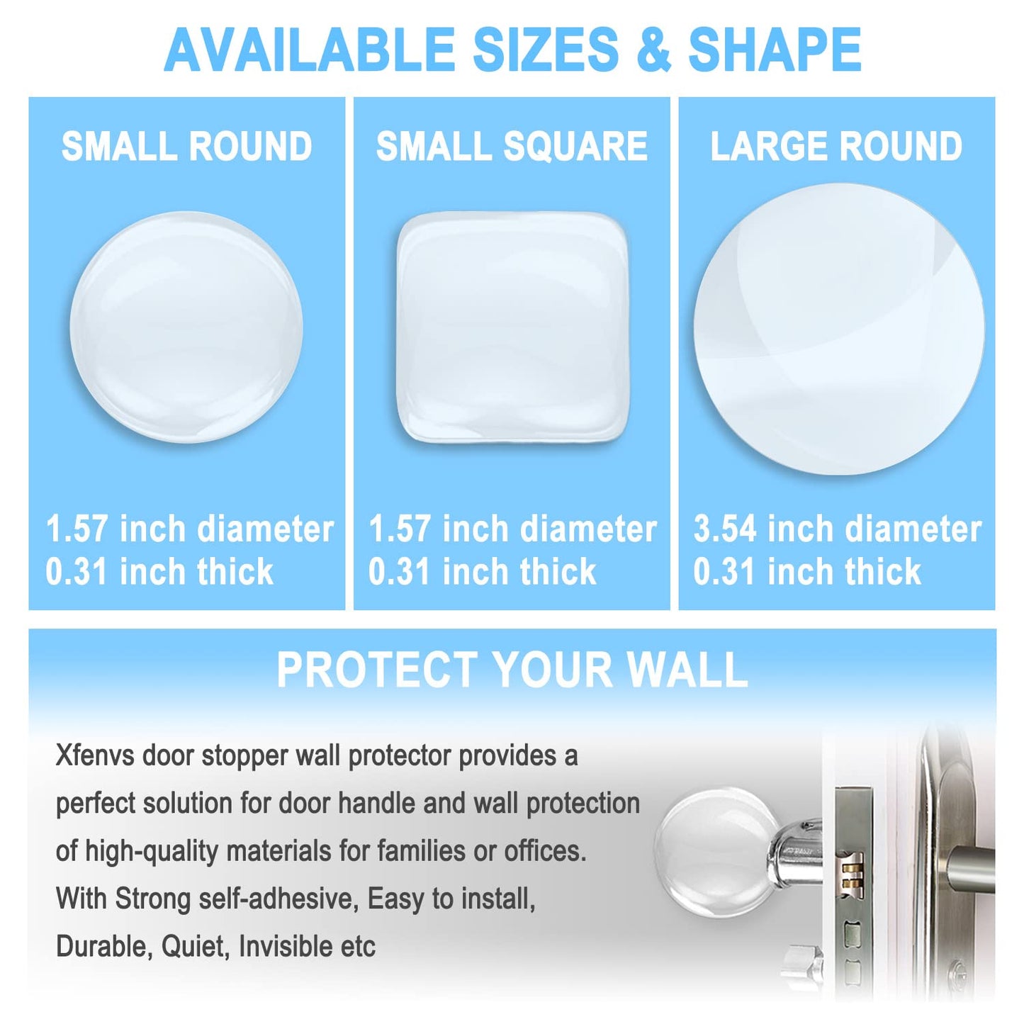 Strongest Wall Door Handle Stopper - 6 PCS Clear Round Rubber Door Knob Wall Shields, Guard Cushion Bumper Protectors for Wall - Stronger Self-Adhesive Silencer (1.57" 6PCS, Clear)