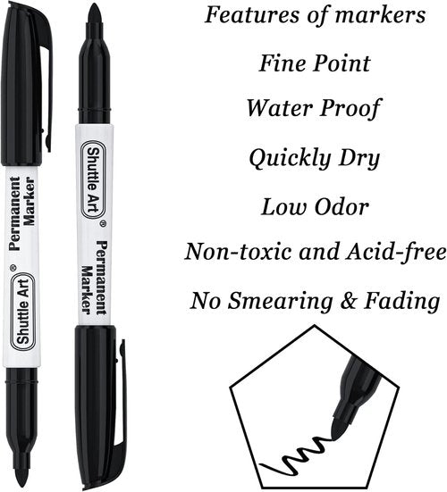 Shuttle Art Permanent Markers - 30 Pack Fine Point Black Markers for Plastic, Wood, Metal & Glass