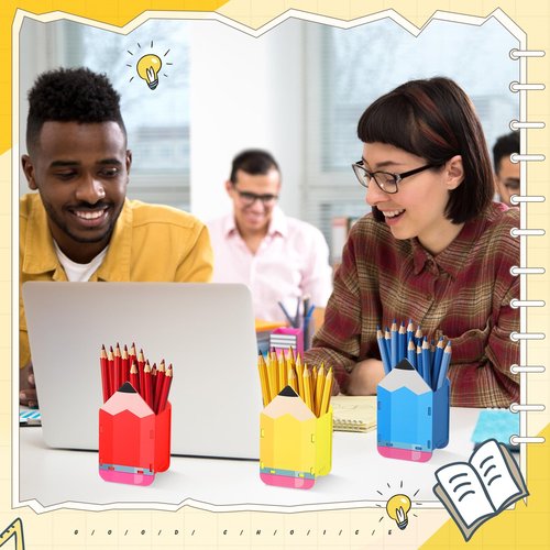 AmazingSpark 6 Pcs Pencil Shaped Holder Wooden Pencil Dispenser Storage Organizer Container Pen Cup Stationery Pot for Back to School Teachers Office Desk Gift Classroom Supplies (Rainbow Color)
