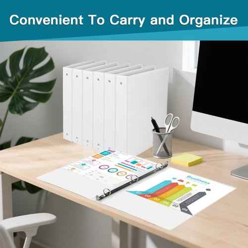 3 Ring Binder, LAYZZ 12 Pack 1 Inch Binders 3 Ring with 2 Pockets, Round Ring Binders, Clear Cover Binders for Letter Size 8.5"x11" Paper, PVC Free, Suitable for School Home and Office (White)