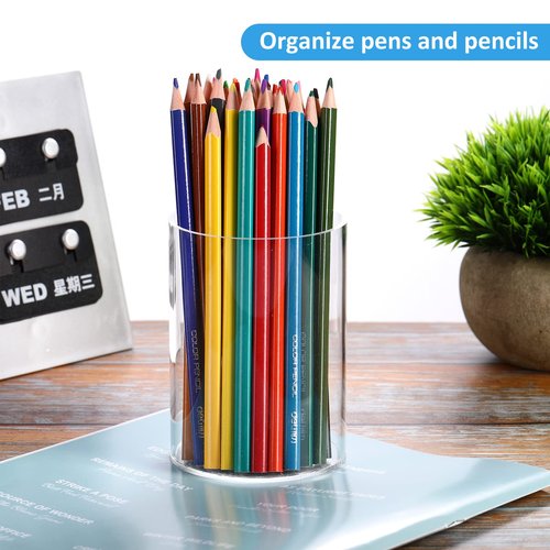Epakh 6 Pack Clear Pen Holder Acrylic Pencil Cup Back to School Gifts Round Clear Makeup Brush Holder Acrylic Make up Brush Storage Organizer Desktop Pencil Cup for Home Office Supplies